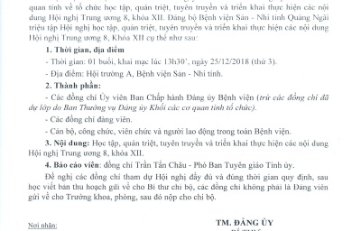 CV/ĐUSN V/v triệu tập Hội nghị học tập, quán triệt, tuyên truyền và triển khai thực hiện các nội dung Hội nghị Trung ương 8 khóa XII